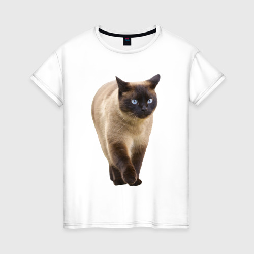 Женская футболка из хлопка с принтом Сиамская кошка, вид спереди №1