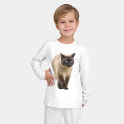 Пижама с принтом Сиамская кошка для ребенка, вид на модели спереди №2. Цвет основы: белый