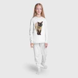 Пижама с принтом Сиамская кошка для ребенка, вид на модели спереди №3. Цвет основы: белый