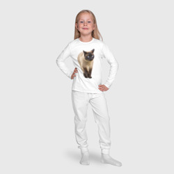 Пижама с принтом Сиамская кошка для ребенка, вид на модели спереди №4. Цвет основы: белый