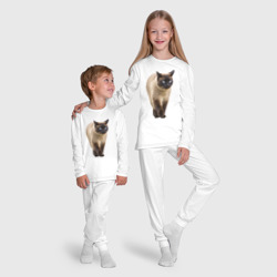 Пижама с принтом Сиамская кошка для ребенка, вид на модели спереди №5. Цвет основы: белый