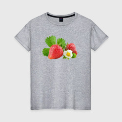 Клубника с листиками – Женская футболка хлопок с принтом купить со скидкой в -20%
