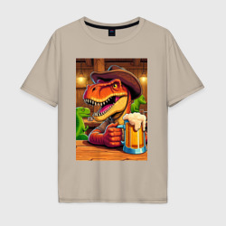Динозавр с кружкой пива – Мужская футболка хлопок Oversize с принтом купить со скидкой в -16%