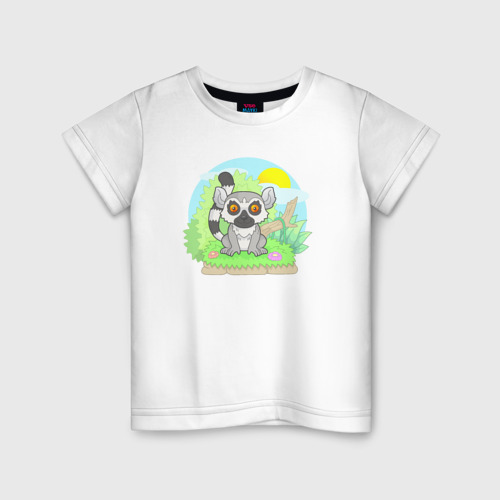 Детская футболка из хлопка с принтом Забавный маленький лемур, вид спереди №1