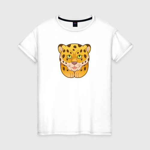 Женская футболка из хлопка с принтом Милый маленький леопард, вид спереди №1