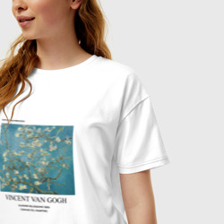 Женская футболка хлопок Oversize Цветущие ветки миндаля - фото 2