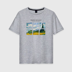 Пшеничное поле с кипарисом Ван Гог – Женская футболка хлопок Oversize с принтом купить со скидкой в -16%