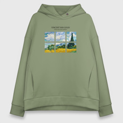 Женское худи Oversize хлопок Пшеничное поле с кипарисом Ван Гог