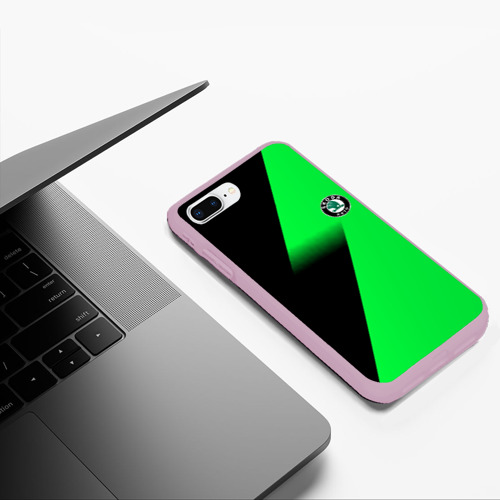 Чехол для iPhone 7Plus/8 Plus матовый Skoda green line geometry, цвет розовый - фото 5