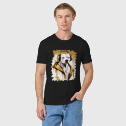 Мужская футболка хлопок Белая собака репер в наушниках с золотой цепью - фото 2