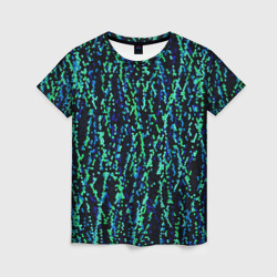 Тёмный сине-зелёный паттерн мелкая мозаика – Женская футболка 3D с принтом купить со скидкой в -26%