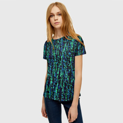 Женская футболка 3D Тёмный сине-зелёный паттерн мелкая мозаика - фото 2