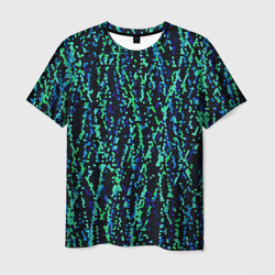 Мужская футболка 3D Тёмный сине-зелёный паттерн мелкая мозаика