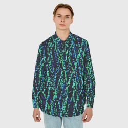 Мужская рубашка oversize 3D Тёмный сине-зелёный паттерн мелкая мозаика - фото 2