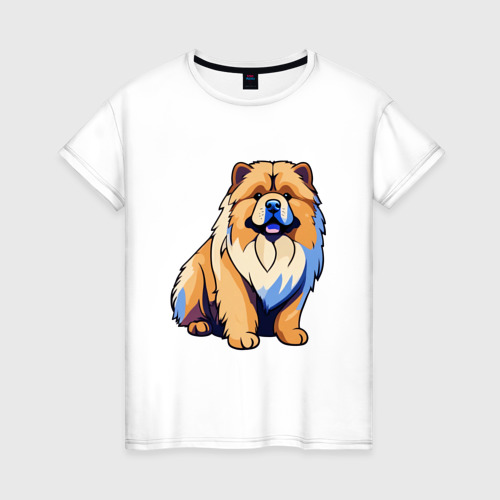 Женская футболка из хлопка с принтом Собака чау-чау рисованная, вид спереди №1
