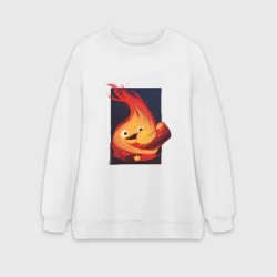 Женский свитшот oversize без начеса хлопок Кальцифер из Ходячего замка 
