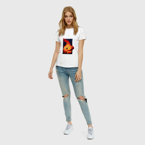 Женская футболка хлопок с принтом Кальцифер из Ходячего замка, вид сбоку #3