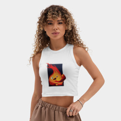 Женская укороченная майка-топ хлопок Кальцифер из Ходячего замка - фото 2