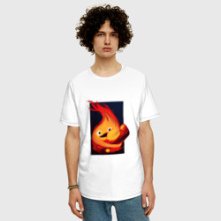 Мужская футболка хлопок Oversize Кальцифер из Ходячего замка  - фото 2