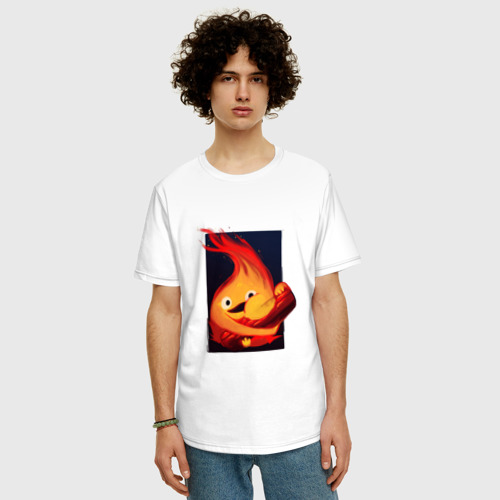 Мужская футболка хлопок Oversize с принтом Кальцифер из Ходячего замка, фото на моделе #1