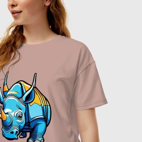 Женская футболка хлопок Oversize с принтом Мультяшный носорог, фото на моделе #1