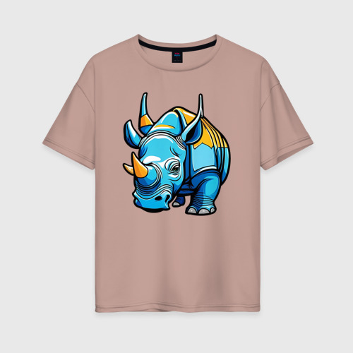 Женская футболка хлопок Oversize с принтом Мультяшный носорог, вид спереди #2