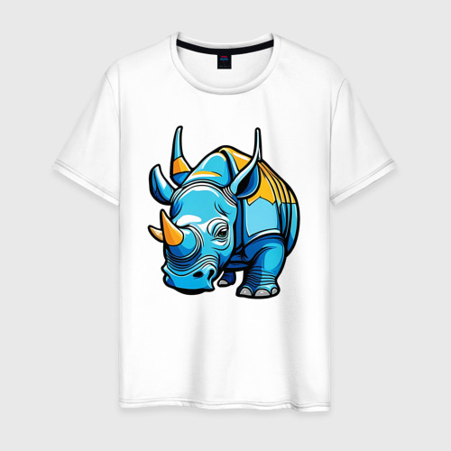 Мужская футболка из хлопка с принтом Мультяшный носорог, вид спереди №1