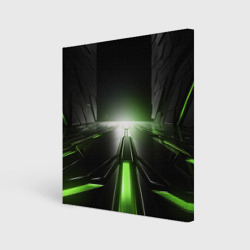Зеленая неоновая абстракция на черном – Холст квадратный с принтом купить
