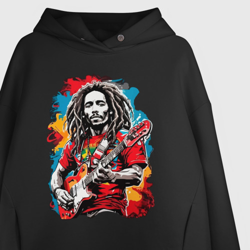 Женское худи Oversize хлопок Bob Marley  Ямайский музыкант, цвет черный - фото 3