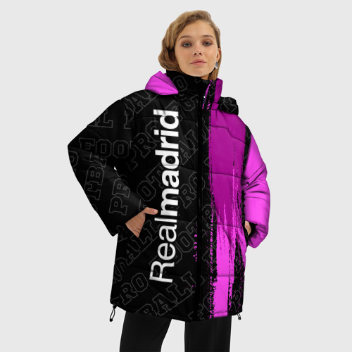 Женская зимняя куртка 3D с принтом Real Madrid pro football по-вертикали, фото на моделе #1