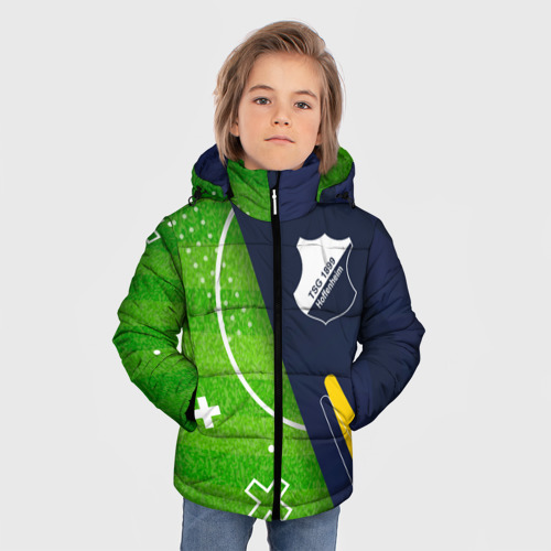 Зимняя куртка для мальчиков 3D с принтом Hoffenheim football field, фото на моделе #1