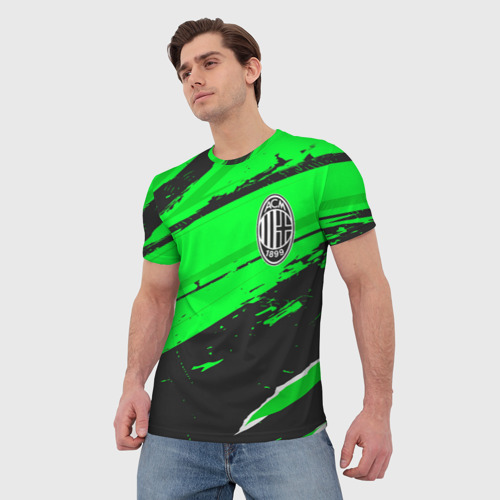 Мужская футболка 3D AC Milan sport green, цвет 3D печать - фото 3