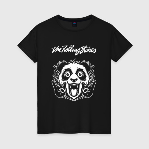 Женская футболка хлопок Rolling Stones rock panda, цвет черный