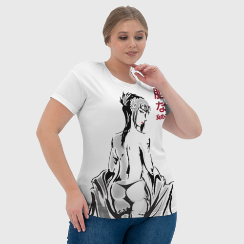 Женская футболка 3D Девушка вполоборота в стиле манга с японскими иероглифами, цвет 3D печать - фото 6