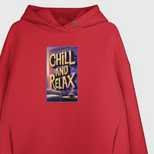 Женское худи Oversize хлопок Chill and relax, цвет красный - фото 3