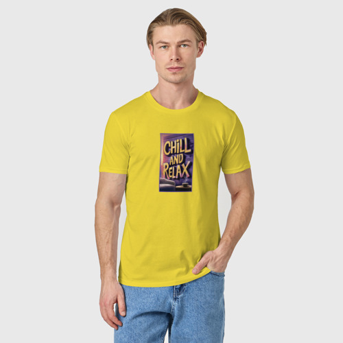 Мужская футболка хлопок Chill and relax, цвет желтый - фото 3