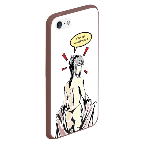 Чехол для iPhone 5/5S матовый Девушка обнаженная вполоборота - комикс манга - куда ты смотришь, цвет коричневый - фото 3