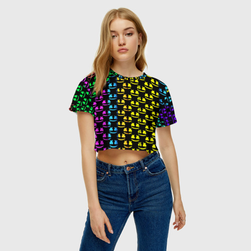 Женская футболка Crop-top 3D Marshmello градиент колор, цвет 3D печать - фото 4