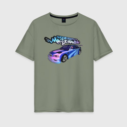 Женская футболка хлопок Oversize NFS Most Wanted neon bmw