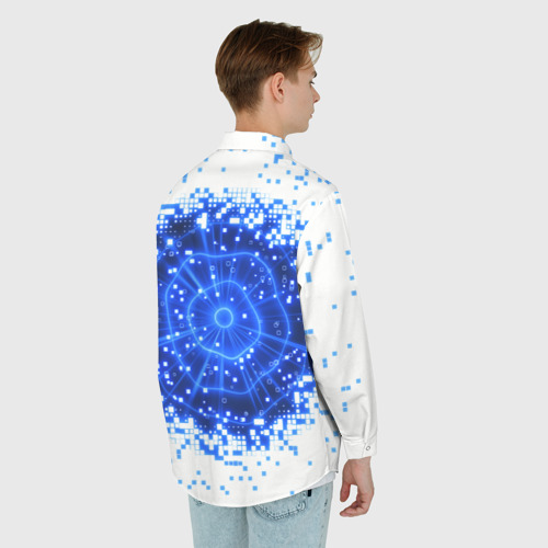 Мужская рубашка oversize 3D с принтом Поврежденный цифровой скин - дыра, вид сзади #2