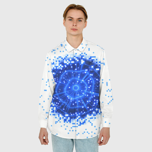 Мужская рубашка oversize 3D с принтом Поврежденный цифровой скин - дыра, фото на моделе #1