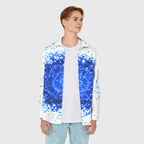 Мужская рубашка oversize 3D с принтом Поврежденный цифровой скин - дыра, вид сбоку #3