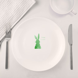 Набор: тарелка + кружка Пасхальный кролик зеленый градиент - фото 2