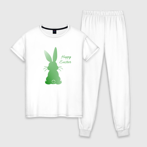 Женская пижама хлопок с принтом Пасхальный кролик зеленый градиент, вид спереди #2