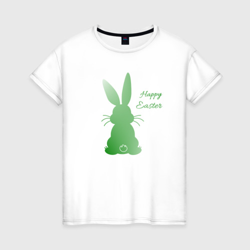 Женская футболка из хлопка с принтом Пасхальный кролик зеленый градиент, вид спереди №1