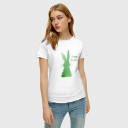 Футболка с принтом Пасхальный кролик зеленый градиент для женщины, вид на модели спереди №2. Цвет основы: белый