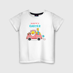 Детская футболка хлопок Пасхальный гном на машинке