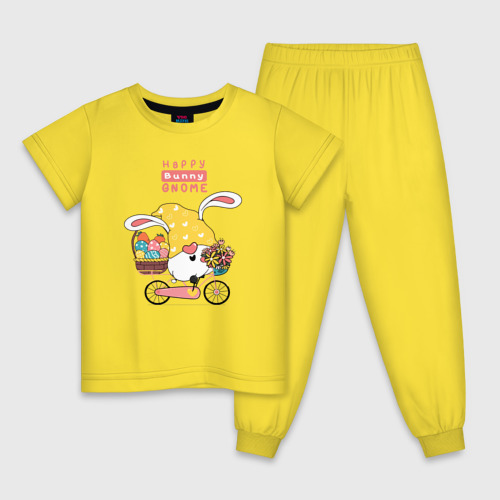 Детская пижама хлопок с принтом Пасхальный гном на велосипеде, вид спереди #2