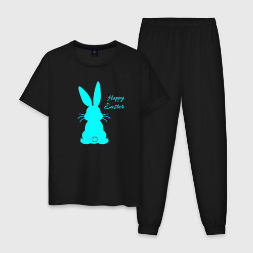 Мужская пижама хлопок Пасхальный кролик бирюзовый, цвет черный