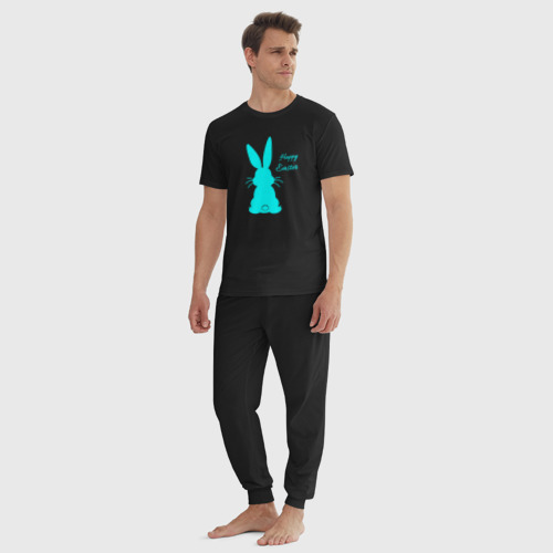 Мужская пижама хлопок Пасхальный кролик бирюзовый, цвет черный - фото 5